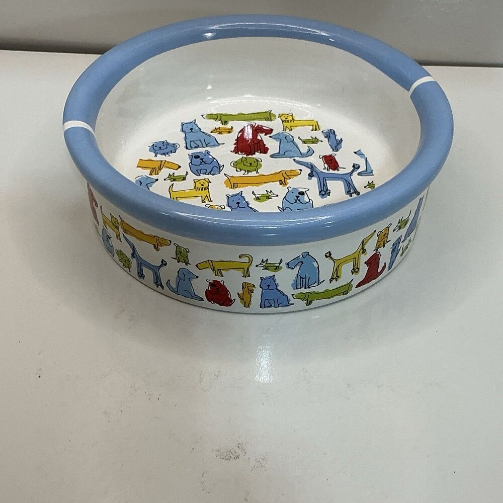 Signature Housewares Dog Bowl 6.25” Blue Dog Town Pet Dish 2007